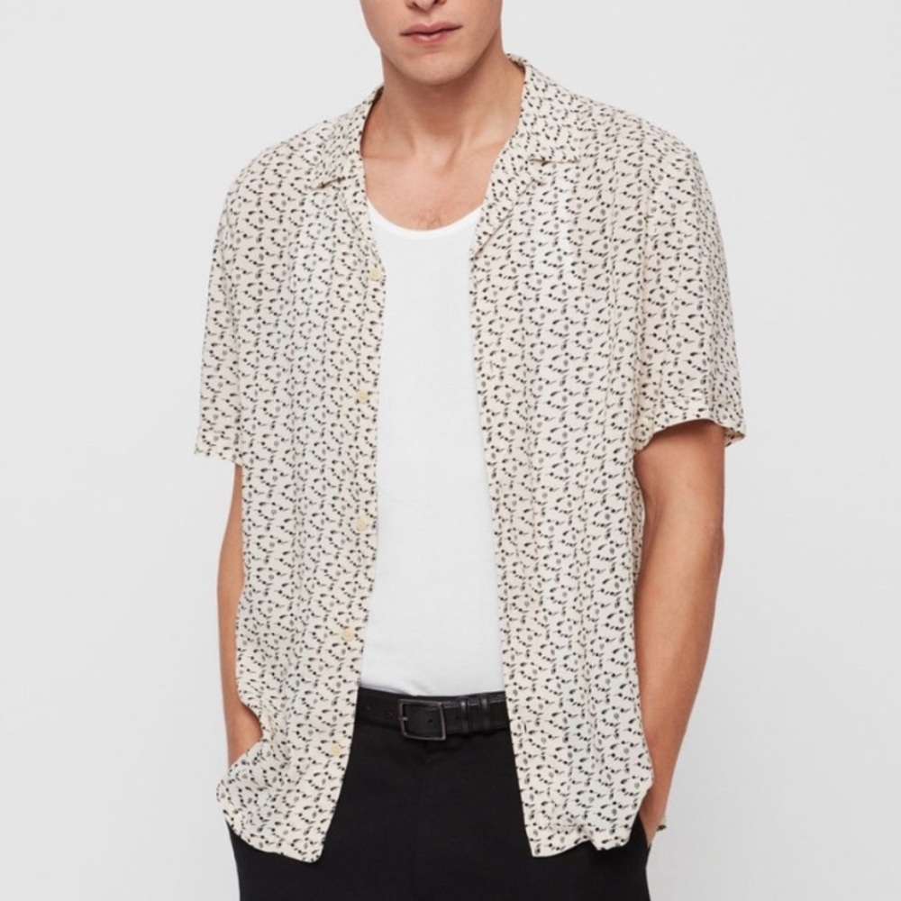 All Saints Mens Music Note Button Down Shirt